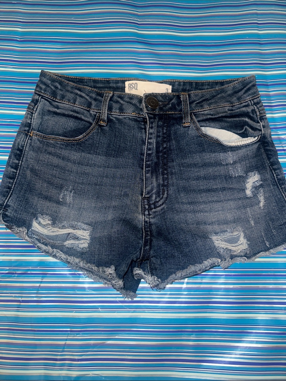 RSQ Dark Wash Distressed Denim Shorts - Blue